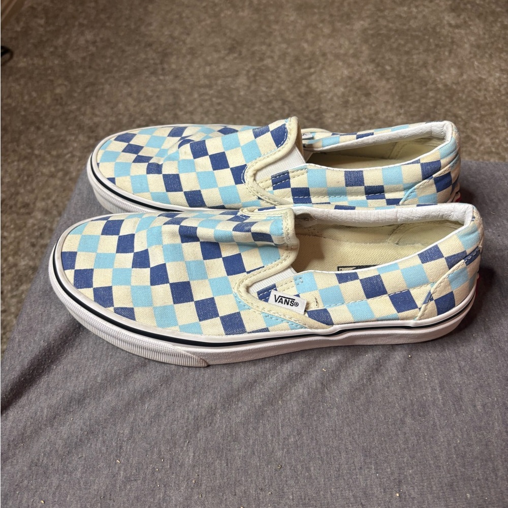 Vans 2 Tone Blue Checkerboard Slip On Sneakers Men 6 Women 7.5 Beach Surf - Picture 2 of 10